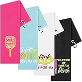 4 Pcs Funny Pickleball Towel Athletic Towels with Grommet Absorbent Embroidered Pickleball Gifts for Men Women Dinkball Towels Tennis Towel,24 x 16 Inch