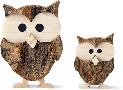 Amazon 森の装飾 木製 フクロウの装飾 ペア ドイツで手作り バークフクロウ 置物 オブジェ オンライン通販