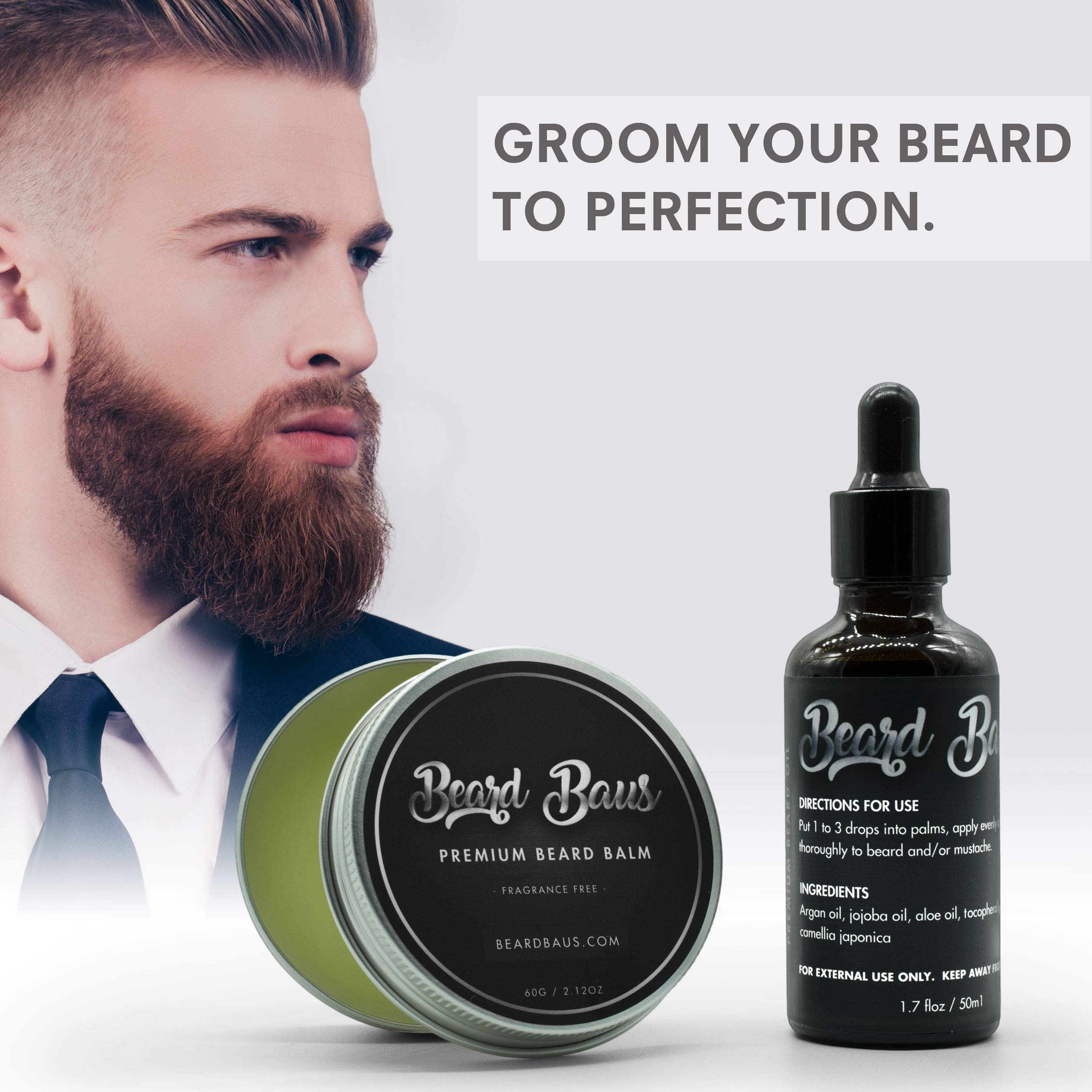 Beard Grooming Kit for Men with Brush and Comb, Unscented Beard Oil