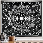 Zodiac Astrology Tapestry - Black and White Constellation Wall Hanging for Teen Girl's Bedroom, Living Room, Dorm (51x59 inches)