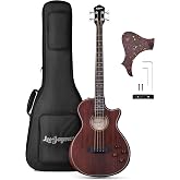 LEO JAYMZ Acoustic Electric Bass Guitar, 4 String, Mahogany Body and Top, Nickel Strings, Warm Bass Tone (Mahogany)
