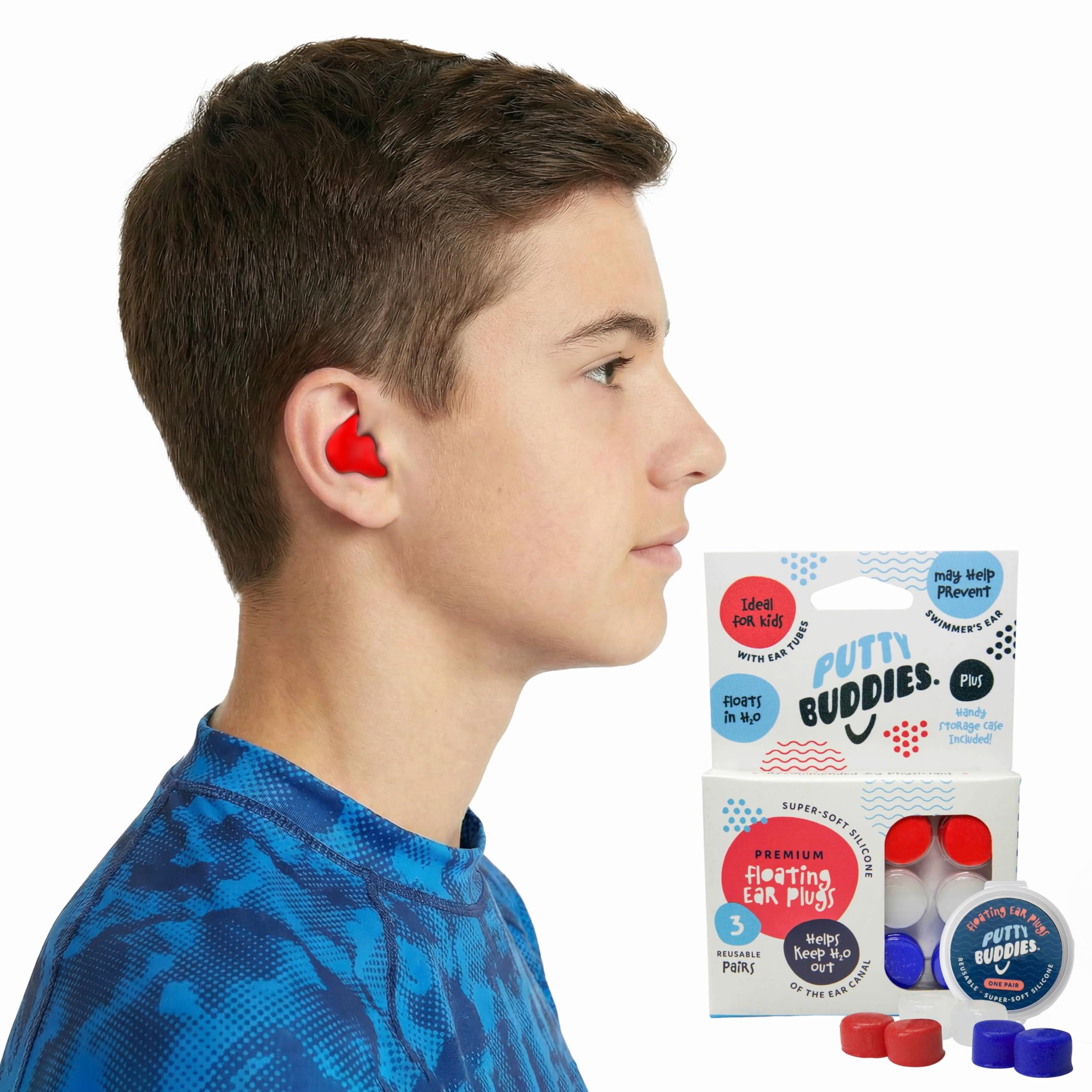 3-pair Pack of PUTTY BUDDIES Floating Formula Soft Silicone Ear Plugs for Swimming/ Bathing
