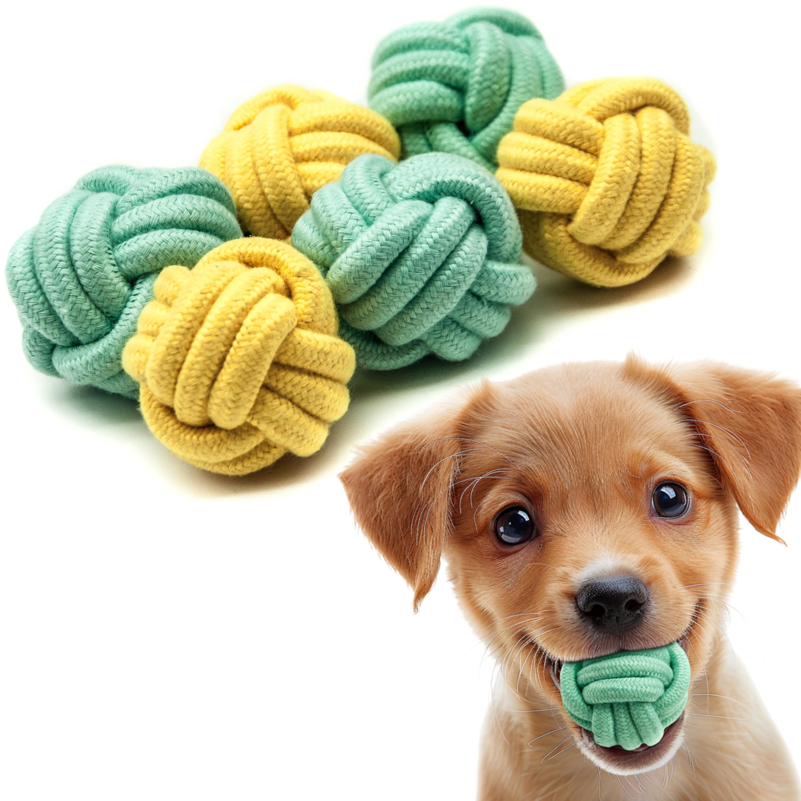 Petopedia 5cm Braided Knot Balls for Puppy Toys - Washable Dog Chew Toys & Ropes for Interactive Play, Durable, Boredom, Puppies Teething Relief (Pack of 6)