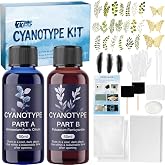 Cyanotype Kit, 77pcs Cyanotype Solution Set with 26Pcs Tamplates and 40Pcs Papers, Complete Sun Printing Sensitizer Kit for Summer Blueprint Crafts Beginners &amp; Artists