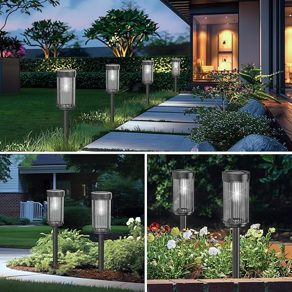 EXCMARK 12 PACK OUTDOOR SOLAR LIGHTS WATERPROOF FOR YARD GARDEN WALKWAY PATHWAY LAWN DECORATIVE CONTEMPORARY LANDSCAPE LIGHTING. (WARM WHITE LIGHT, 12)