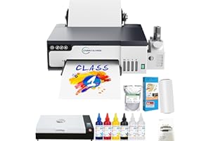 Carbcolords DTF Printer A4 High-Speed Transfer Machine with White Ink Mixing System and Roll Feeder for DIY T-Shirts(DTF Printer+Oven+6 * 250ml Ink+Roll Films+ DTF Powder)