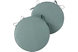 Outdoor 18 inch Round Patio Dining Chair Pads – Comfortable Fiber-Filled Seat Cushions with Ties, Reversible Polyester Fabric