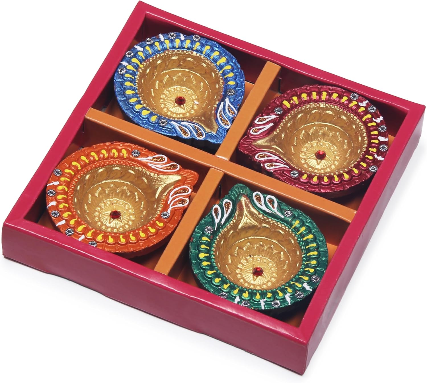 Oil Lamps & Accessories - Handmade Terracoaat Set of 4 Multicolored Clay Diya for Diwali/Navratri Decorations Oil Lamp Diwali Clay Diya Tea Light Holder Indian Decor Festival Gifts Puja Items