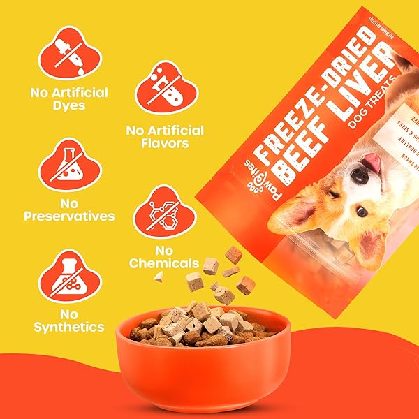 PAW BITES FREEZE DRIED DOG TREATS – BEEF LIVER WITH PROTEIN, DOG FOOD DRY SNACKS – WITH PROTEIN & OMEGA 3S – FOR ALL BREEDS & SIZES – NO ARTIFICIAL FLAVORS & DYES, NO PRESERVATIVES – 1 POUCH, 4 OZ