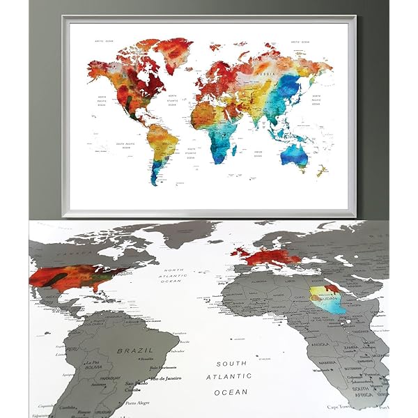 Large World Map Poster,World Map Print,World Map Decal,World Map Push