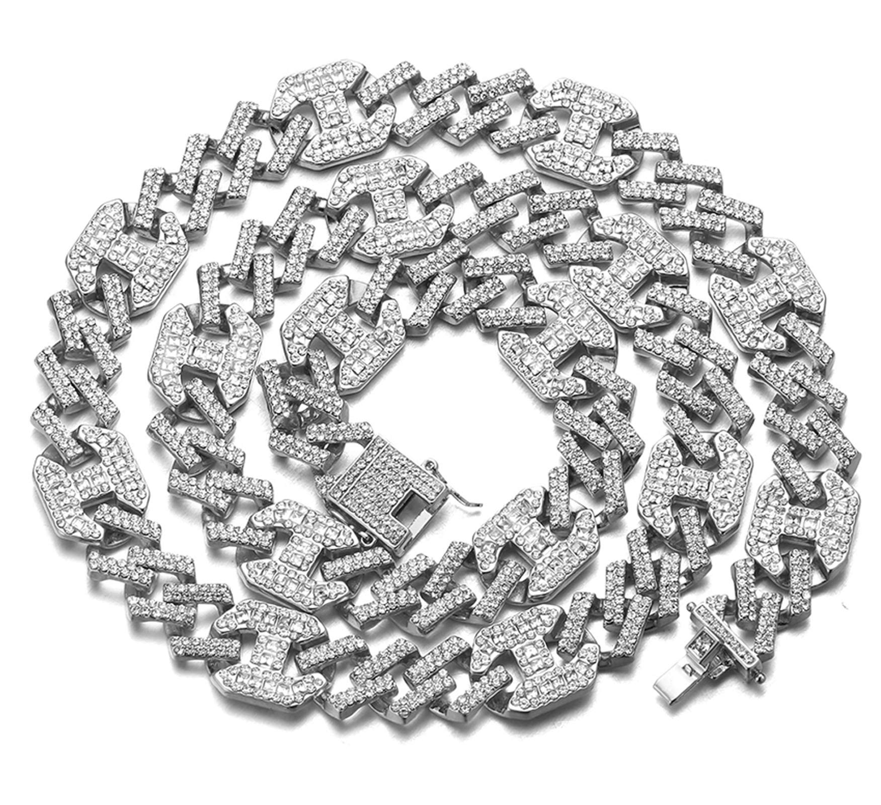 HALUKAKAH Gold Chain for Men Iced Out,17MM Men's Cuban Link Chain Miami Platinum White Gold Finish Choker Necklace 45cm,Full Cz Diamond Cut Prong Set,Gift for Him