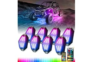 Lupar Bluetooth RGB Rock Lights Kit w/Remote Controller Multicolor Cars Underglow Whee Well Footwell Neon LED Undercar Chase Lighting Kits for Off-Road UTV ATV Trucks SUV Motorcycle - 8 Pods