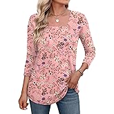 LOMON Women's 3/4 Sleeve Shirts Square Neck Summer Tops Dressy Casual Basic Tees Ladies T Shirts Blouses