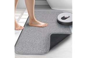 HOMTEB Upgraded Thin Bathroom Rugs, Bath Mat Super Absorbent, Bath Rugs Rubber Backing Non-Slip, Quick Dry Machine Washable, Cozy Cloth Bathroom Mat fit Under Door/Sink/ Bathtub/Floor/Shower 19''x30''-Gray