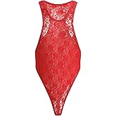 ABAFIP Men's Lace Bodysuit High Cut One Piece Leotard Sleeveless Racerback Sheer Lingerie Undershirts Top