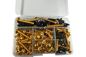 JCSUMRID 210 PCS Motorcycle Fairing Bolt Kit Screws Aluminum Fasteners Washers Nuts Screws Clips for Yamaha Kawasaki BMW Suzuki Honda Dirt Bike Sportbike Chopper Cafe Racer ATV Scooter(Gold)