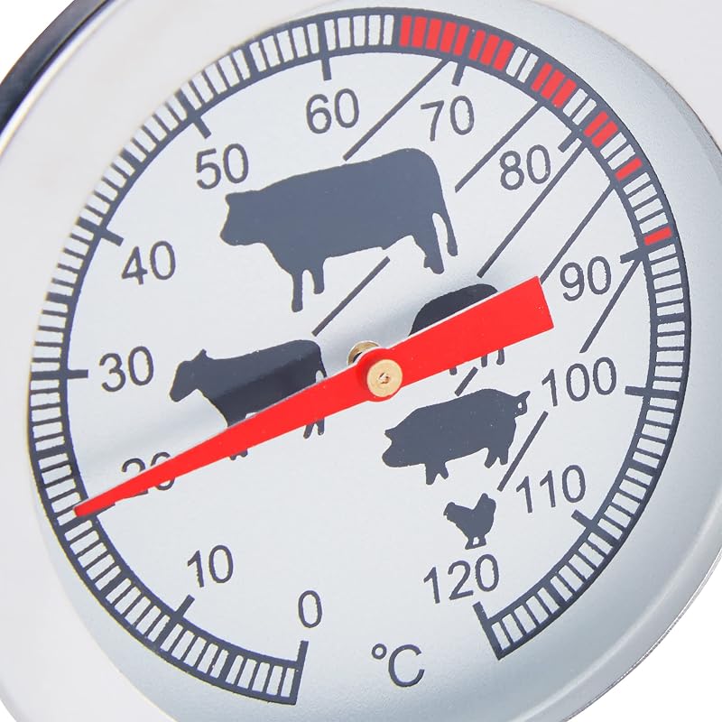 Termometro da Cucina Analogico, Sonda Alimentare per Carne, Acciaio, Accessorio da Chef, 20 cm, argento