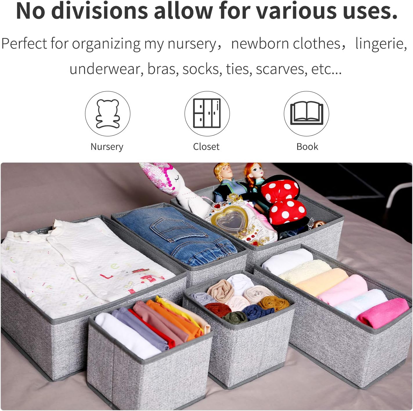 Criusia Underwear Drawer Organizer, 6 Set Foldable Underwear Drawer Organizer and Closet Dividers,Storage Box for Clothes, Socks, Underwear (6 Bins, Gray): Home Improvement