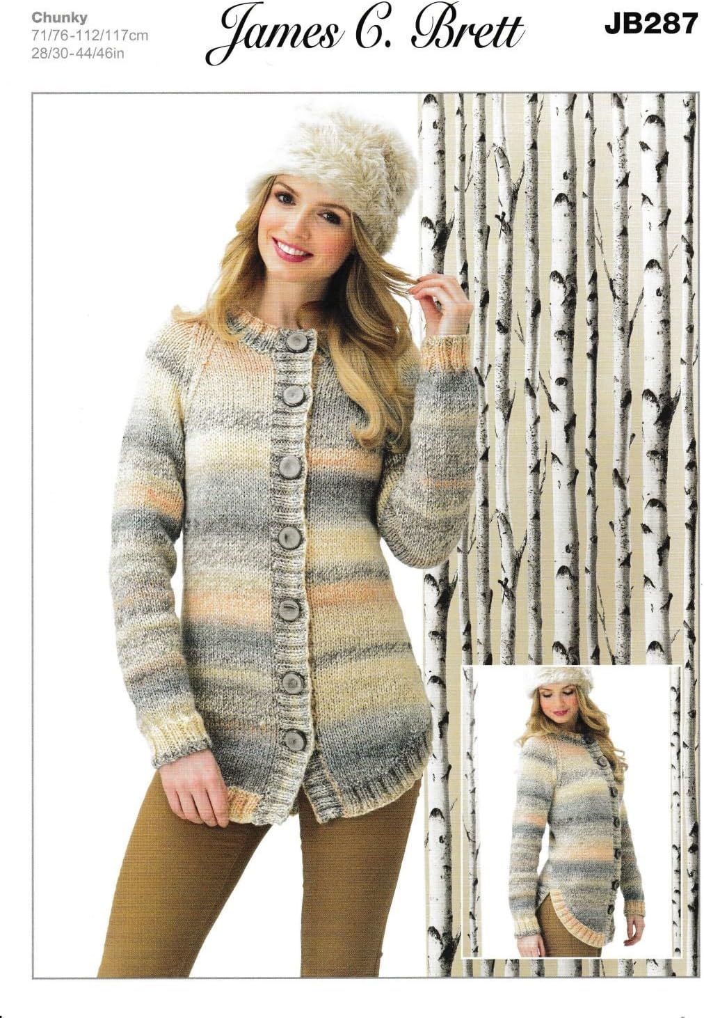 James Brett Knitting Pattern JB287 Ladies Jacket to knit in Marble Chunky