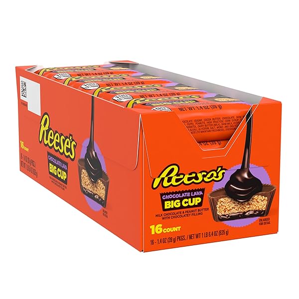 REESE’S BIG CUP CHOCOLATE LAVA MILK CHOCOLATE PEANUT BUTTER CUPS, CANDY PACKS, 1.4 OZ (16 COUNT)