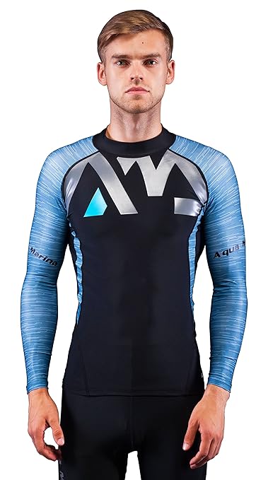 Aqua Marina Division Rash Guard UV-Shirt Lycra Badeshirt Schwimmshirt Blue