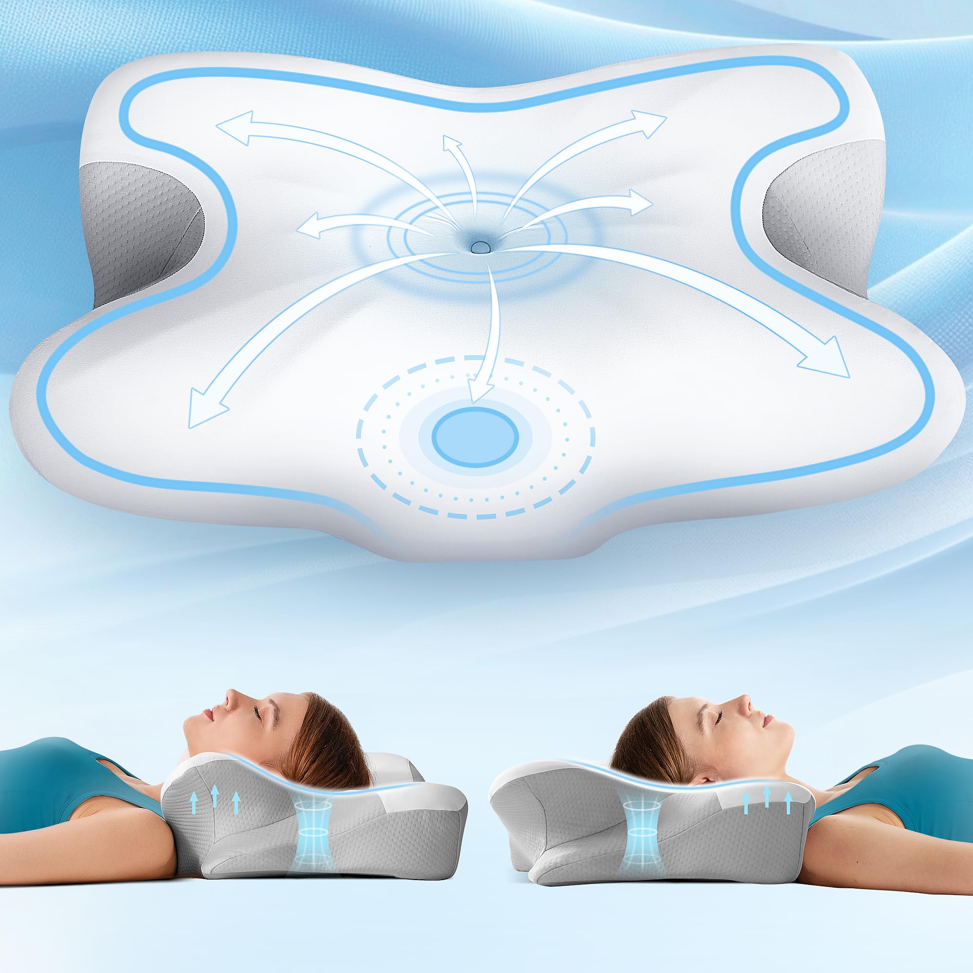 Photo 1 of Cervical Neck Pillow for Pain Relief, Ergonomic Neck Support Pillow for Sleeping with Cooling Pillowcase, Contour Memory Foam Pillows, Orthopedic Bed Pillow for Side Back Stomach Sleepers