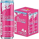 Red Bull Sugar-Free White Peach Summer Edition Energy Drink, with 114mg Caffeine plus Taurine & B Vitamins, 12 Fl Oz, 4 Pack