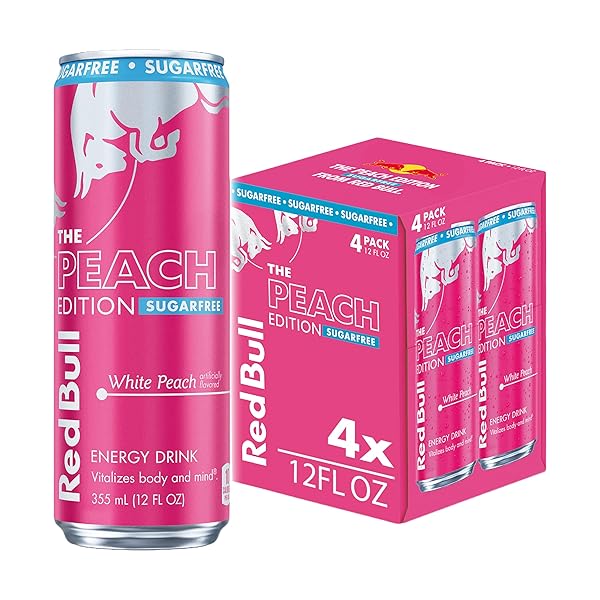 RED BULL PEACH EDITION SUGARFREE ENERGY DRINK, WITH 114MG CAFFEINE PLUS TAURINE & B VITAMINS, 12 FL OZ, 4 PACK