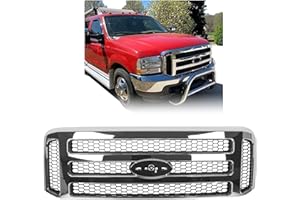 ECOTRIC Front Grille Compatible with Ford 1999-2004 F250 F350 Super Duty 2000-2004 Excursion New Grille Chrome Mesh Style