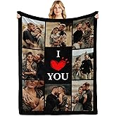 Ship Next Day Personalized Valentines Day Unique Gifts for Boyfriend Girlfriend, Custom Couples Blanket with Photos, Customized Photo Blanket I Love You Birthday Gifts for Wife Husband Him/Her