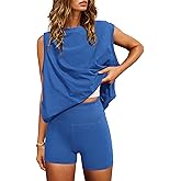 Nirovien Women 2 Piece Outfits Workout Sets Summer Matching Lounge Set Tunic Tops and Biker Short Sets