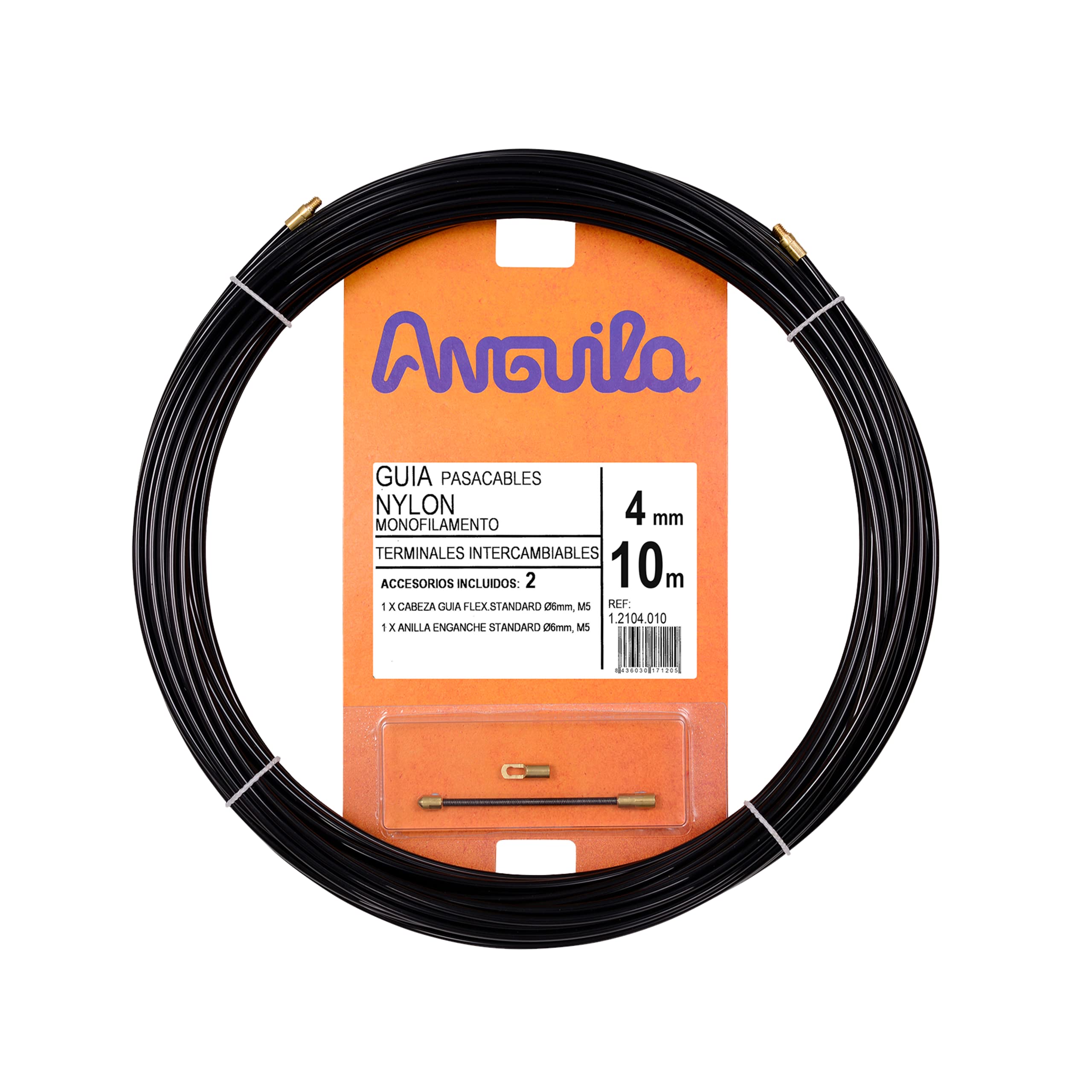 Anguila - Nylon Single Fiber Cable Puller, 10 m, Diameter 4 mm, Replaceable End Pieces, Black — image 1