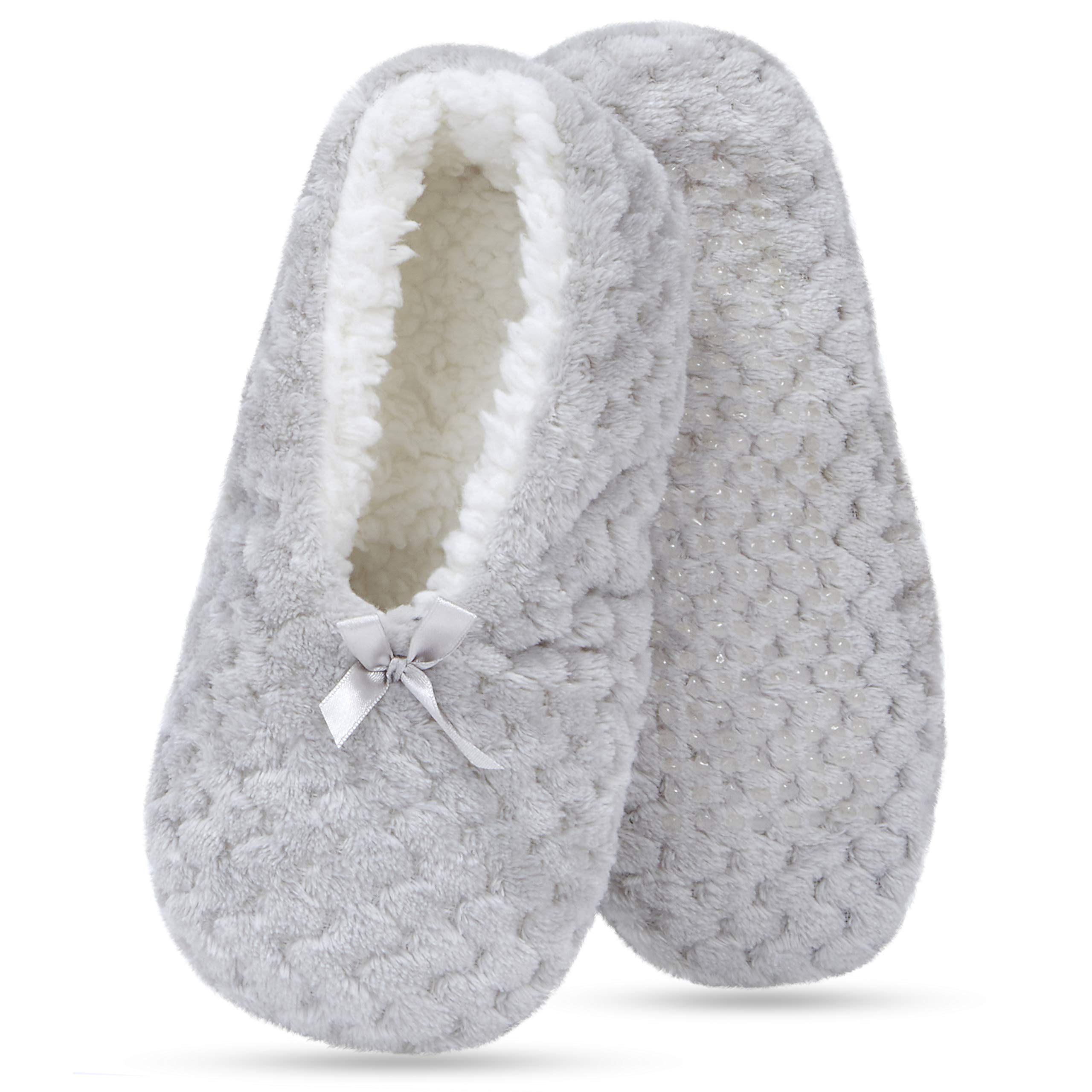 Cozy Memory Super Soft Warm Cozy Fuzzy Soft Touch Sleeper Slippers Non-Slip Sole Lined Socks for Women Girls Home Spa Hotel Gray