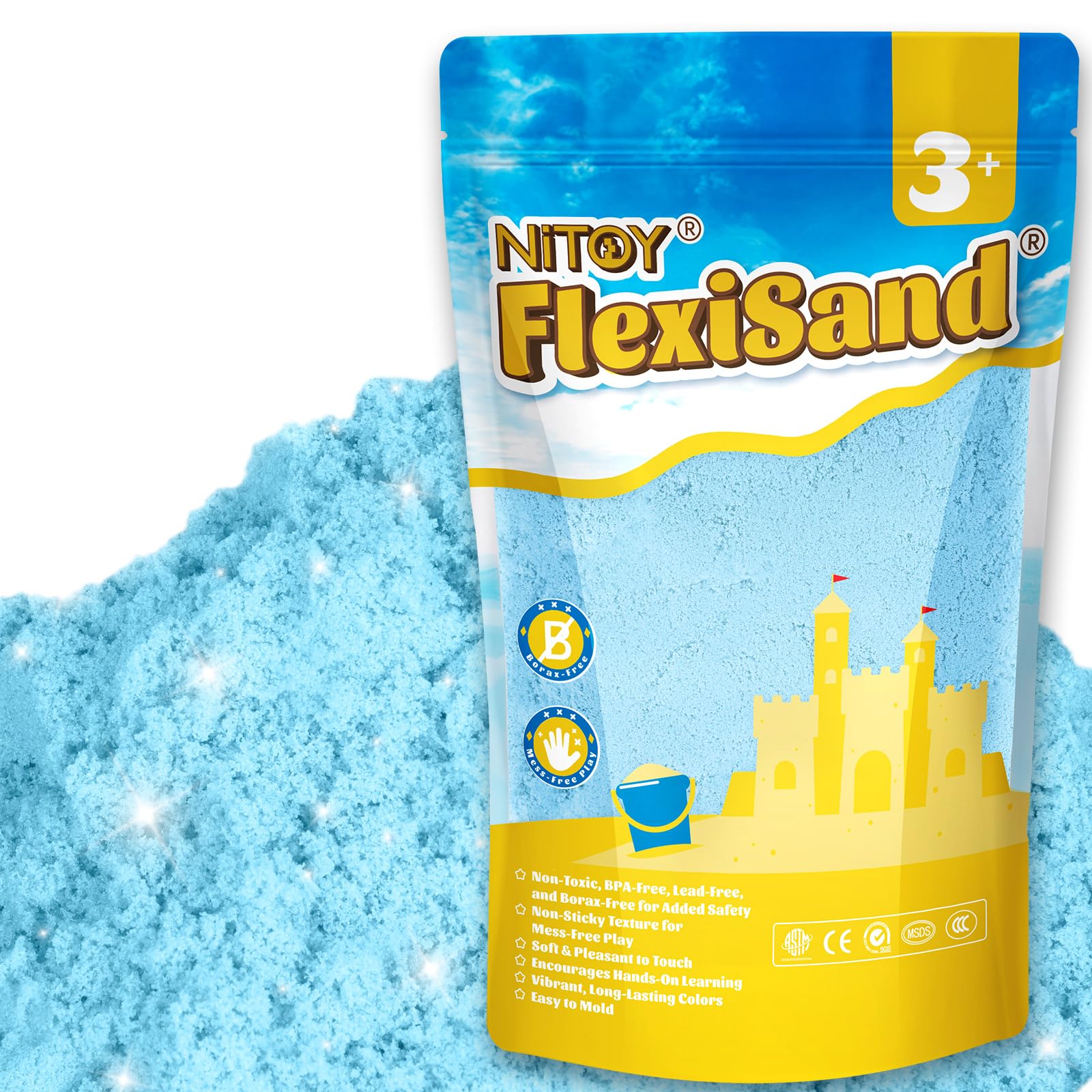 NiToy 2.2Lbs/1kg Play Sand, Never Dries Out-Fun for 3 Years and up Kids Bulk Refill for Sensory Sand Box Toys, Ideal for Shaping, Squeezing and Molding(Light Blue)