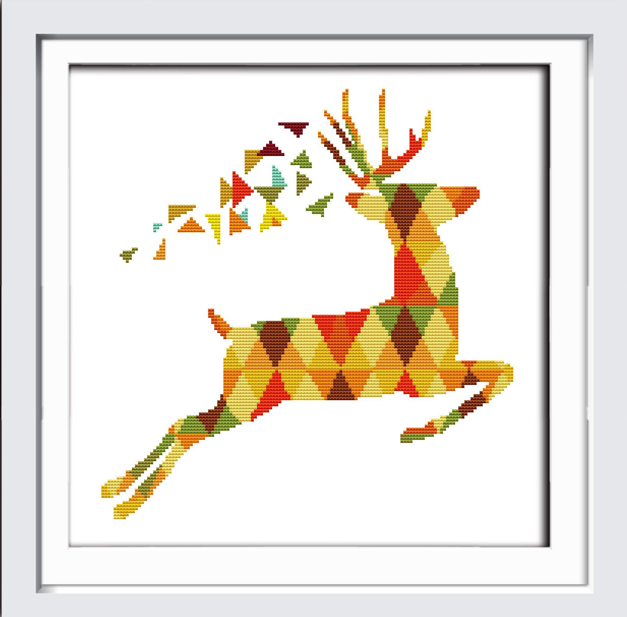OWN4B Cross Stitch Kits Stamped, Seven Color Deer Printed Pattern 11CT 18.1x18.1 inch DIY Embroidery Kit