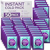 Bulk Instant Ice Cold Packs (6” x 5”) - 50 Packs Disposable Instant Ice Packs for Injuries | Cold Compress Ice Pack for Pain Relief, Swelling, First Aid, & Outdoor Activities
