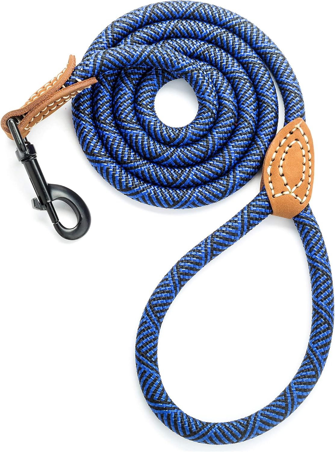 Mile High Life Rope Leash with Genuine Leather Connection, 6 FT/5 FT/4 FT, Heavy Duty Leash for Medium & Large Dogs(Blue,48 Inch-1/2")