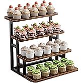 ZUJJAFY Cupcake Stand, Tiered Tray Stand for 50 Cupcakes, 4 Tier Dessert Stands with Metal Frame, Wooden Risers Display Stands for Vendor Events, Party