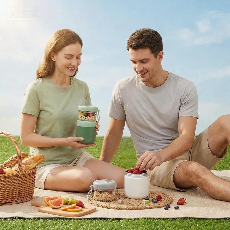 Vaso Yogur y Cereales para Llevar, Vaso para Yogur Tiene 2 Compartimentos