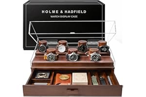 HOLME & HADFIELD Premium 7 Slot Watch Box for Men - Large Wooden Watch Display Case with Hinged Cover, Leather Lining & Drawer - Watch Holder Organizer Stand - Handcrafted Luxury Christmas Gift for Men