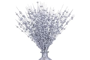 efivs arts 10 Pack Silver Artificial Glitter Berry Stems 15.7" Fake Christmas Picks Decorative Glitter Sticks for Christmas Tree DIY Wreath Crafts Fireplace Decor