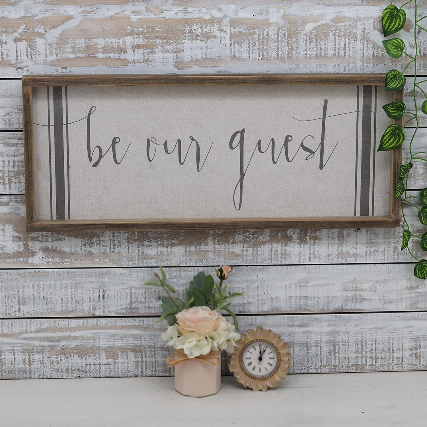 Be Our Guest Rustic Wall Sign, Solid Wood Frame Fabric Printing