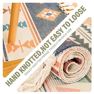 Buy Southwest Aztec Rug Cotton 2 X5 With Non Slip Rug Gripper Small Woven Geometric Printed Fringe Tessal Runner Rug For Bath Living Room Kitchen Hallway Bedroom Online In Turkey B0936pnwpj