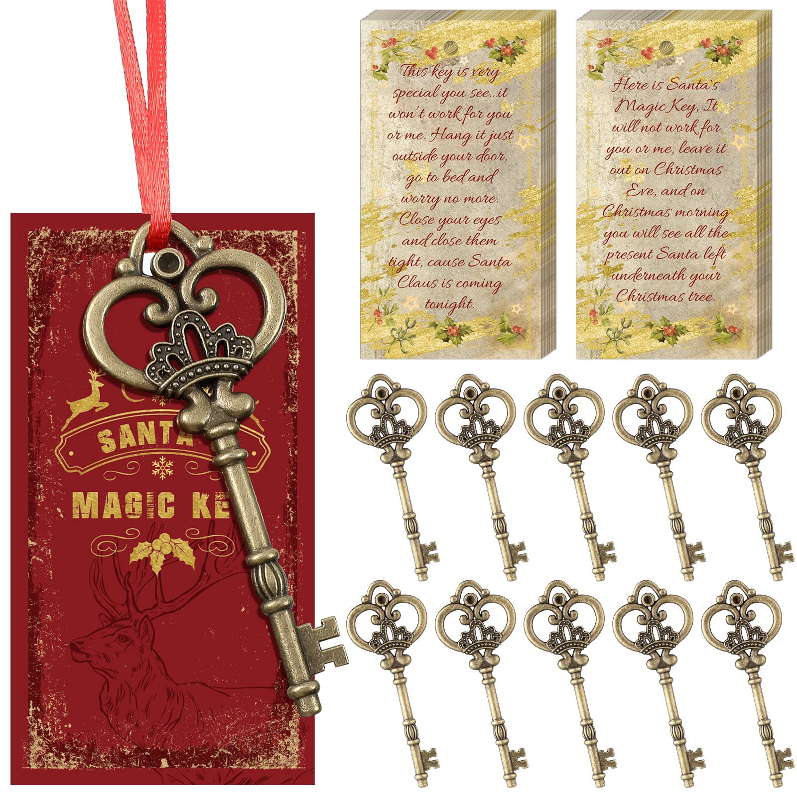 Photo 1 of 10 Set Santa Keys Bulk Santa's Magic Key for No Chimney Santas Claus Magic Key with Secret Cards Houses Ornaments for Christmas Tree
