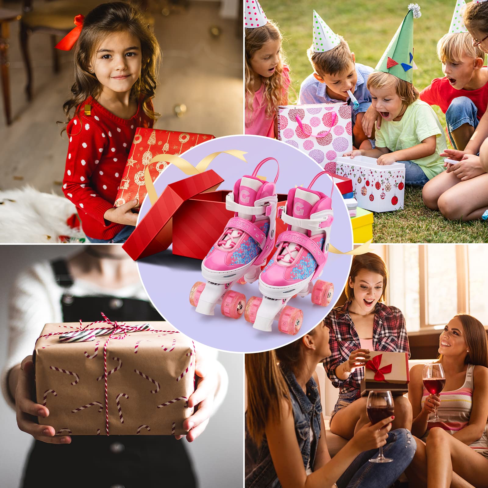 Gonex Verstellbar Rollschuhe, Leuchtenden Rädern Roller Skates für Mädchen Jungen Kinder Erwachsene (S (31-34) EU, ROSA) 8