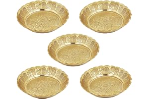 Shubhkart Solid Brass Decorative Nakshi Plate Set for Puja, Decoration & Diwali Gifting (Large 11 cm, Pack of 5, Solid Brass)