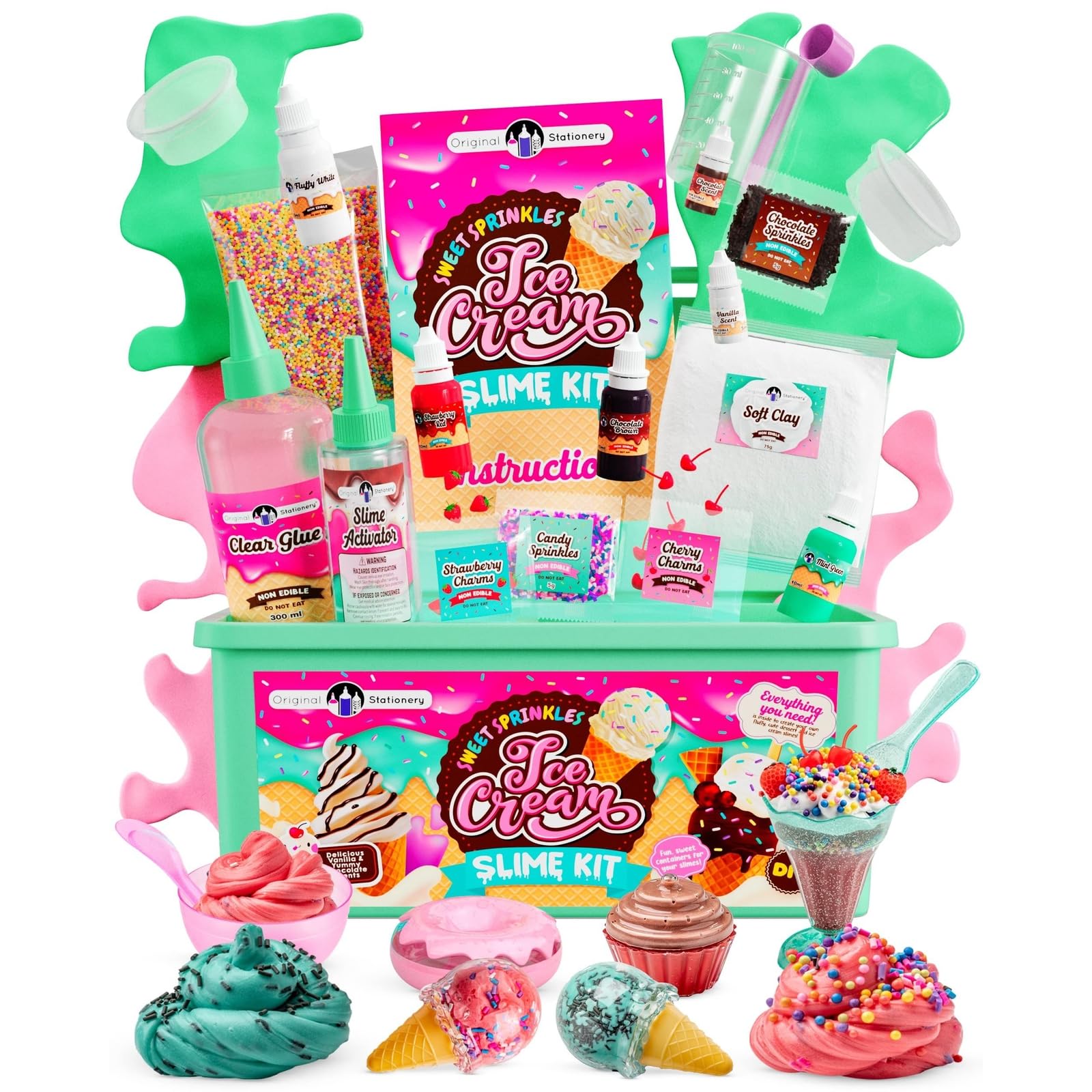 Original Stationery Sweet Sprinkles Ice Cream Slime Kit for Girls Ages 7-12, DIY Slime Set to Create Sundaes, Donuts & Cupcake Slimes, Fun Creative Craft Toy, Easter & Birthday Gift for Kids