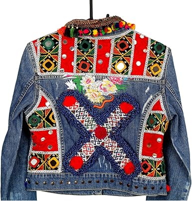 mirror work denim jacket