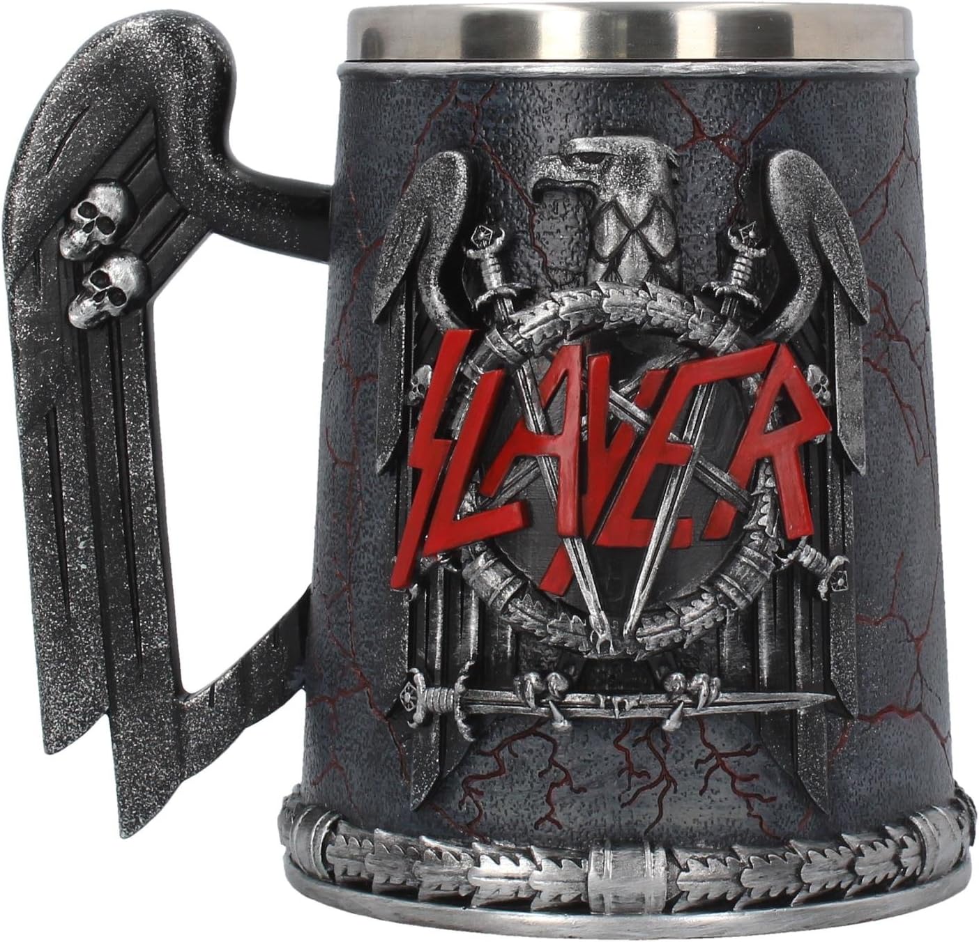 Nemesis Now B4128M8 Slayer Tankard Mug 14cm Black, Resin w/Stainless Steel Insert , Grey