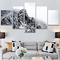 SIGNWIN 5 Panel Canvas Wall Art Monochromatic Mountains for Home Decorations Ready to Hang - 60